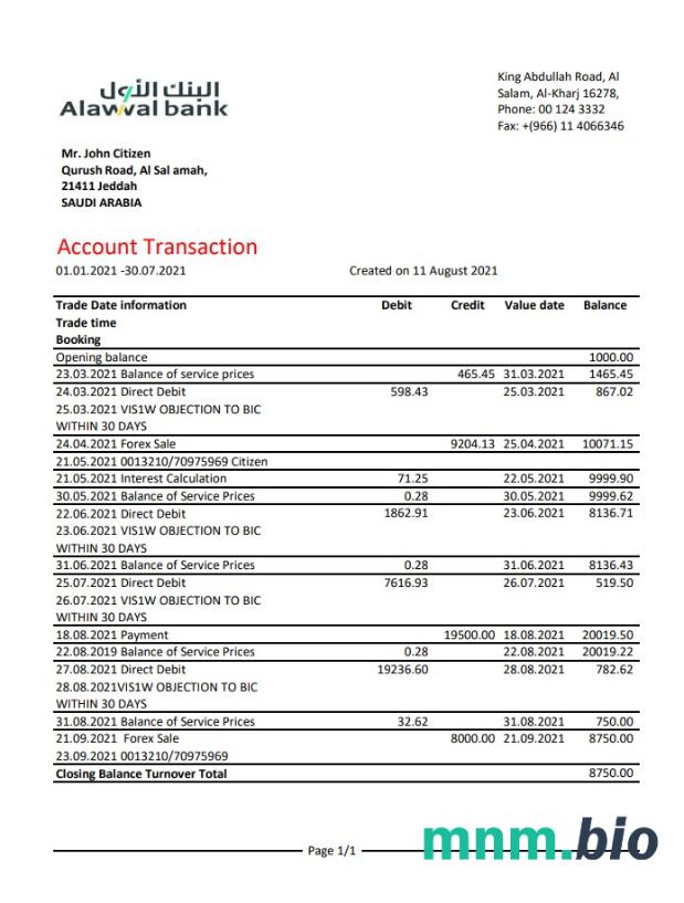 Sao Tome and Principe Banco Central de S. Tome e Principe wzór wyciągu bankowego w formacie Word i PDF